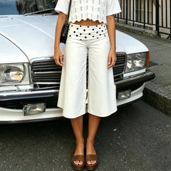 Fold Over Waist Wide Leg Capri Pants