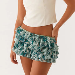 Printed Ruffle Micro Shorts Bloomer