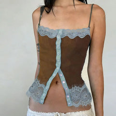 Lace Trim Button Down Cami Top