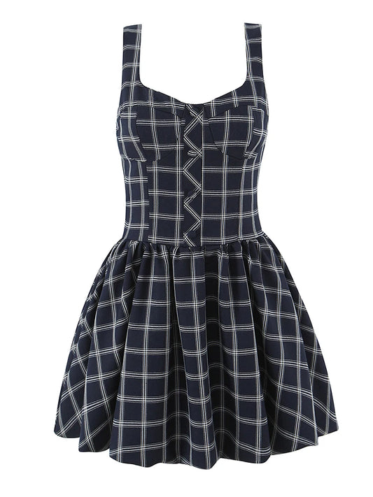 Plaid Print Square Collar Mini Dress
