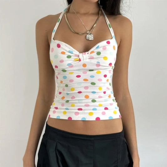 Colourful Polka Dot Print Halter Vest Top