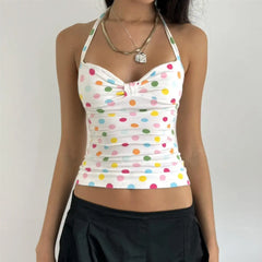 Colourful Polka Dot Print Halter Vest Top