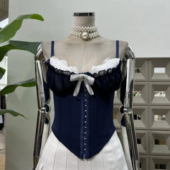 Ruffle Lace Bowknot Buckle Corset Top