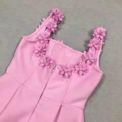 Pink Flower Strap Applique A-line Mini Dress