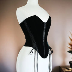 Velvet Mesh Lace Up Bodice Strapless Corset