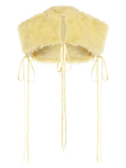 Yellow Fur Patchwork Short Jacket And Strapless Maxi Dress Set