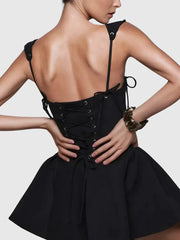 Lace Up Strappy Tie Up Flare Mini Dress