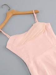 Peach Spaghetti Strap Ruffles Hem Bodycon Mini Dress
