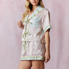 Bow Tie Floral Shirt And Shorts Set