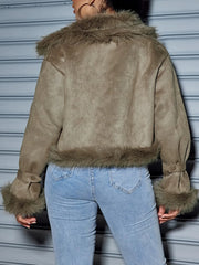 Fur Suede Crop Zip Jacket