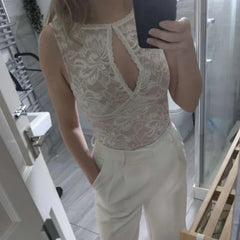 Lace  Keyhole Neck Cut Out Tank Top