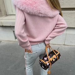 Fur Collar Knitted Cardigan