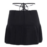 Pleated Tie-Up Mini Skirt