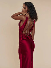 Satin Backless Tie Up Maxi Dress - Free From Label