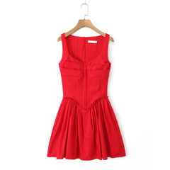 Corset Hook Sleeveless Pleated Mini Dress