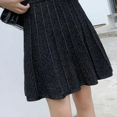 Cabel Knitted Design Pleated Mini Skirt Free From Label