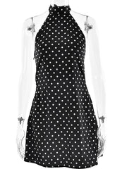 Satin Polka Dot Halter Tie-Up Mini Dress
