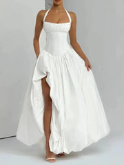 Halter Neck Puff Maxi Dress