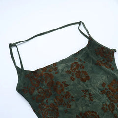 Green Printed Open Back Bodycon Strappy Maxi Dress