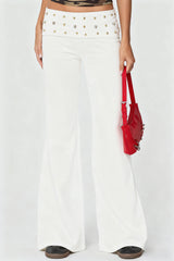 Wide Leg Fold Over Metallic Studs Trouser