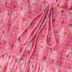 Pink Flower Print Spaghetti Strap Smocked Maxi Dress