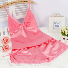 Satin Lace Bow Cami Top And Shorts Pijamas Set