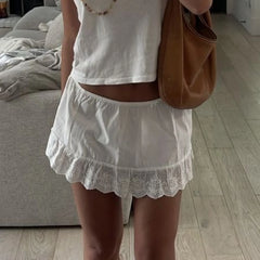 Floral Eyelet Embroidery Trim Mini Skirt