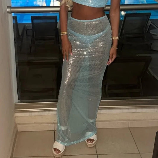 Sequined Sheer Maxi Skirt