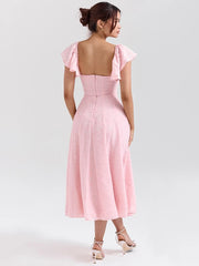 Pink Flare Short Sleeve Maxi Dress