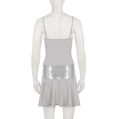 Grey Sequin Strap Patchwork Mini Dress