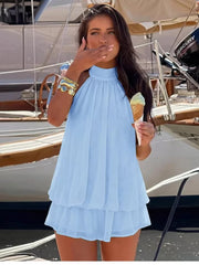 Chiffon Frill Halter Mini Dress