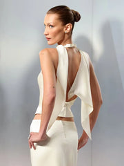 Satin Solid Halter Top And Maxi Skirt Set