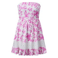 Pink Floral Strapless Smocked Mini Dress