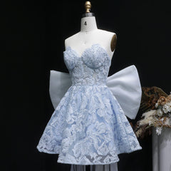 Bow Long Train Strapless Embroidered Mini Dress