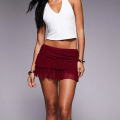 Ruffle Layered Sheer Low Rise Mini Skirt
