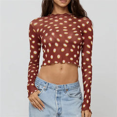 Sheer Printed Long Sleeve Crop Top