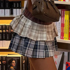 Plaid Print Pleated Mini Skirt