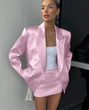 Pink Satin Blazer And Mini Skirt Set
