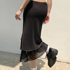 Patchwork Polka Dot Midi Skirt