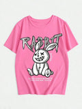 Rabbit Printed Tops Cotton Soft Short Sleeve Loose Tees