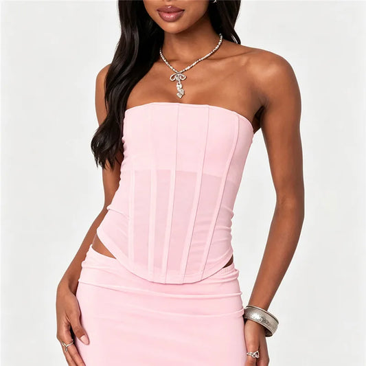 Strapless Mesh Boning Corset Top
