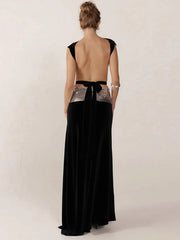 Open Back Bandage Tie Up Crop Top And Sequin Strap Maxi Skirt Set