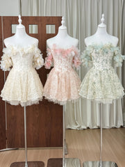 3D Floral Slash Neckline Embroidered Mini Dress