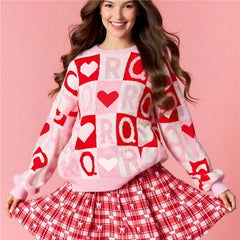 Pink Heart Print Sweater