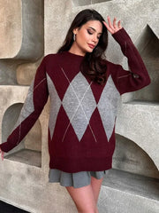 Burgundy Round Neck Knitted Sweater