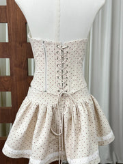 Dotted Strapless Lace Trim Corset Top And Mini Skirt Set