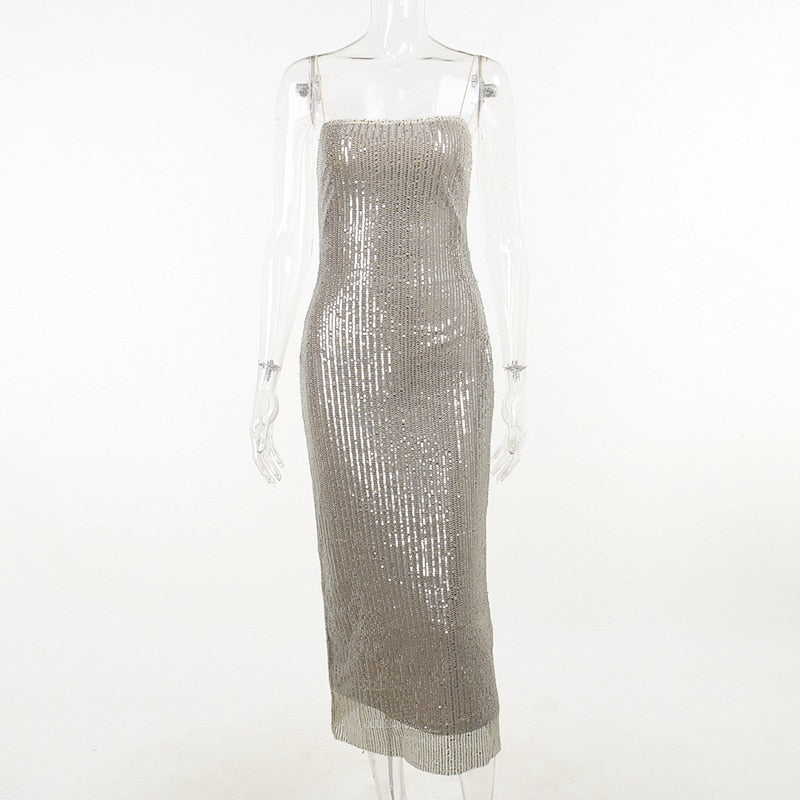 Sequin Mesh Long Dress – Free From Label