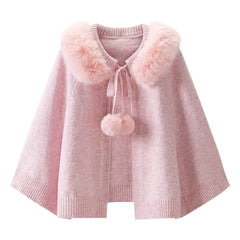 Faux Fur Tie Up Cloak Cape