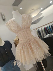 Sequin Tulle V-neck Mini Dress