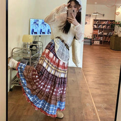 Boho Plaid Patchwork Long Skirt Free From Label